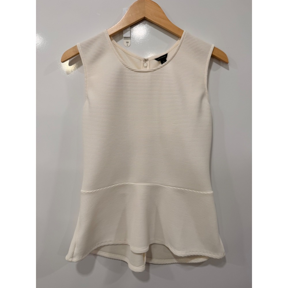 Ann Taylor Ivory Ribbed Peplum Top Sleeveless Round Neck Blouse White Small